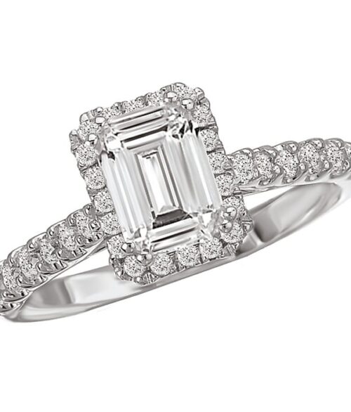 Semi Mount Emerald Shaped Halo Diamond