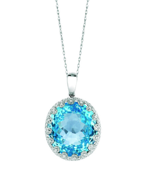 Oval Blue Topaz with Diamond Halo White Gold