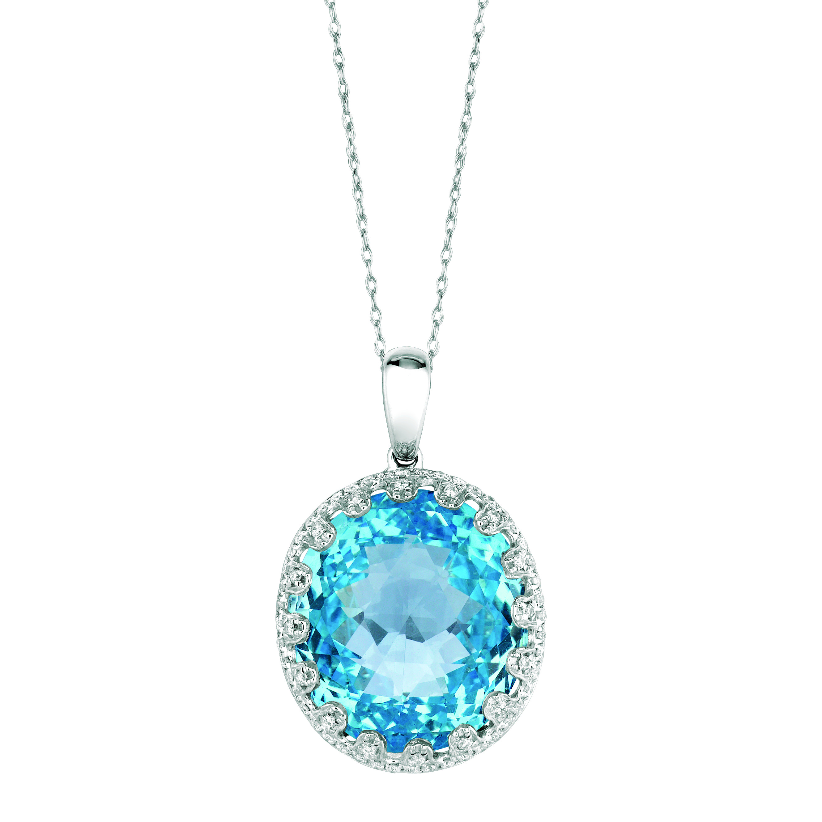 WHITE GOLD DIAMOND & BLUE TOPAZ PENDANT