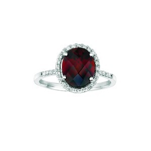 Oval Garnet with Petite Diamond Accent Ring