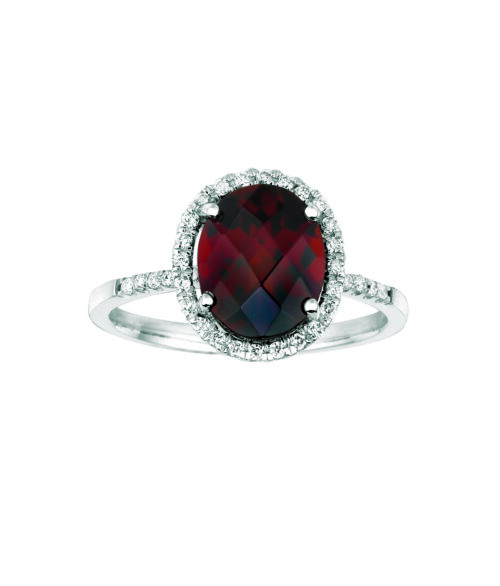 Oval Garnet with Petite Diamond Accent Ring