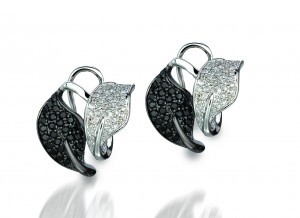 Pave white black diamond earrings