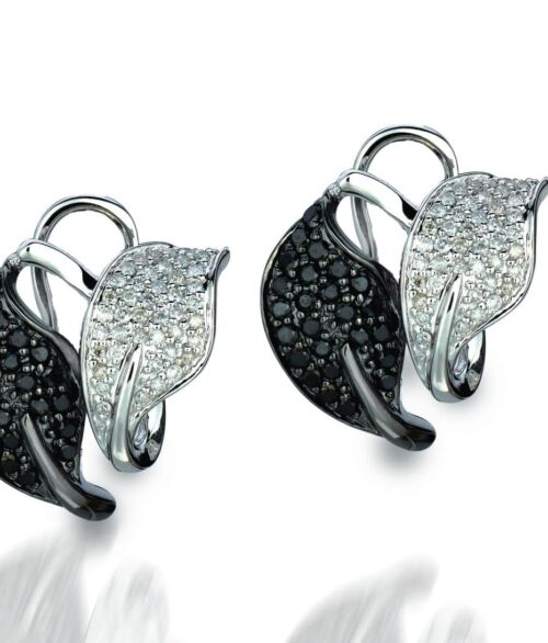 Pave white black diamond earrings