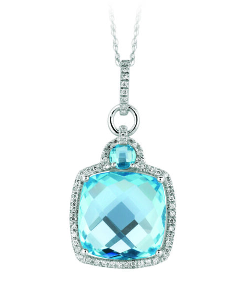 Sky Blue Cushion Shape with Halo of Diamonds
