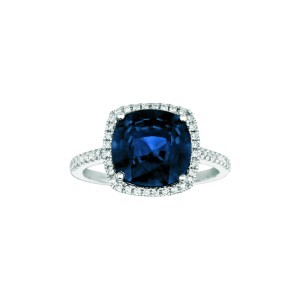Large Cushion Sapphire with Petite Diamond Ring