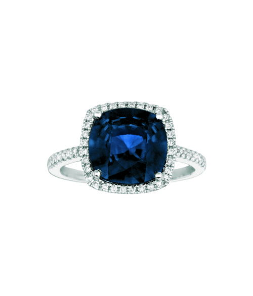 Large Cushion Sapphire with Petite Diamond Ring