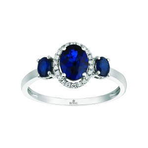 Three Sapphire with Halo Diamonds White Gold