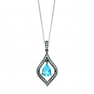 Pear Shape Blue Topaz with Diamonds Black Rhodium Pendant