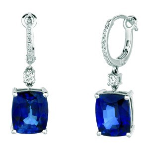Large Sapphires Dangle Diamond Earrings