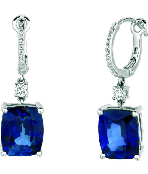 Large Sapphires Dangle Diamond Earrings