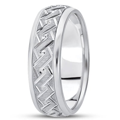 14KT White Carved Band