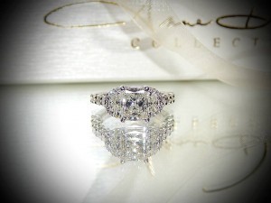 Princess Cut Engagement Ring Flanked with Half Moon Accent Diamonds