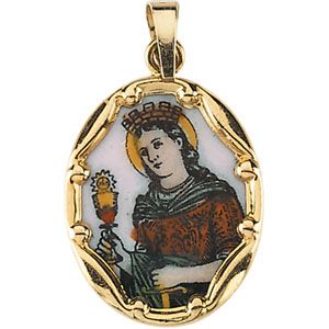 Hand Painted St. Barbara Porcelain Pendant