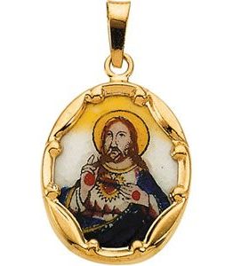 Hand Painted Sacred Heart of Jesus Porcelain Pendant