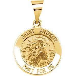 14K Yellow Gold 18mm Round Hollow St Anthony Medal 