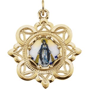 Religious Jewelry Enameled Milagrosa Framed Medal