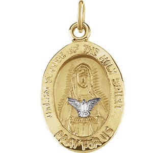 Religious Jewelry Two-Tone Mary & Holy Spirit Medal