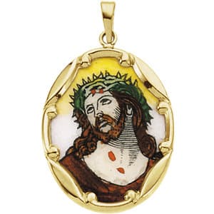 Hand Painted Face of Jesus Porcelain Pendant (Ecce Homo)