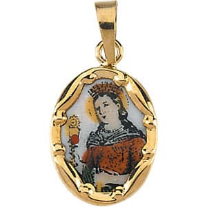 Hand Painted St. Barbara Porcelain Pendant
