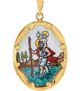 Hand Painted St. Christopher Porcelain Pendant