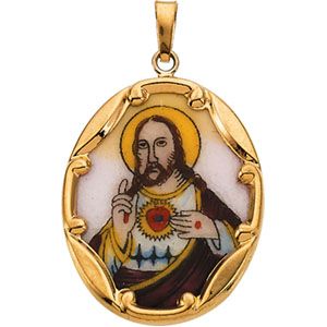 Hand Painted Sacred Heart of Jesus Porcelain Pendant