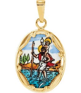 Hand Painted St. Christopher Porcelain Pendant