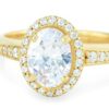 14K Yellow Oval Knife Edge Halo-Style Engagement Ring Mounting