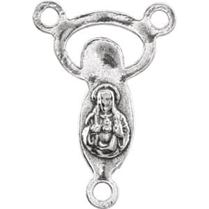 Sterling Silver 20x13.6 mm Mary and Jesus Rosary Center
