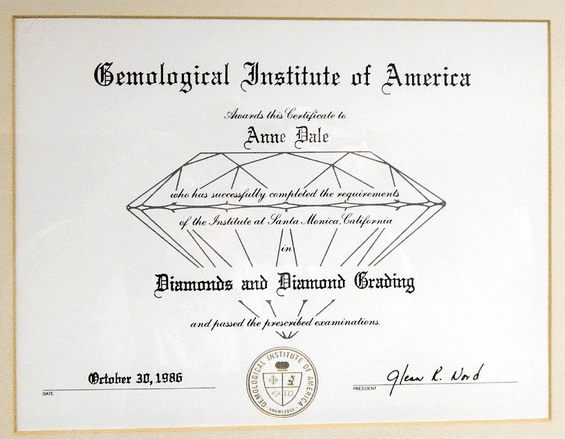 Anne Dale GIA Certificate